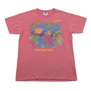 Vintage 1993 Belton Chincoteague Island Fish T-Shirt Red Medium Single Stitch